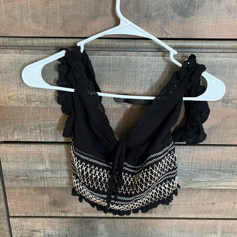 Surf Gypsy Black and White Embroidered Blouse